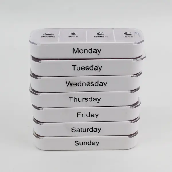 Stacking Pill Sorter One Week 4 times A Day White Plastic Clear Lid
