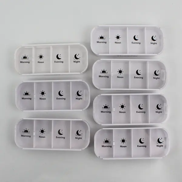 Stacking Pill Sorter One Week 4 times A Day White Plastic Clear Lid