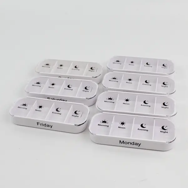 Stacking Pill Sorter One Week 4 times A Day White Plastic Clear Lid