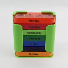 Pill Sorter One Week 4 Times A Day Stacking Multi-Color Plastic Clear Lid