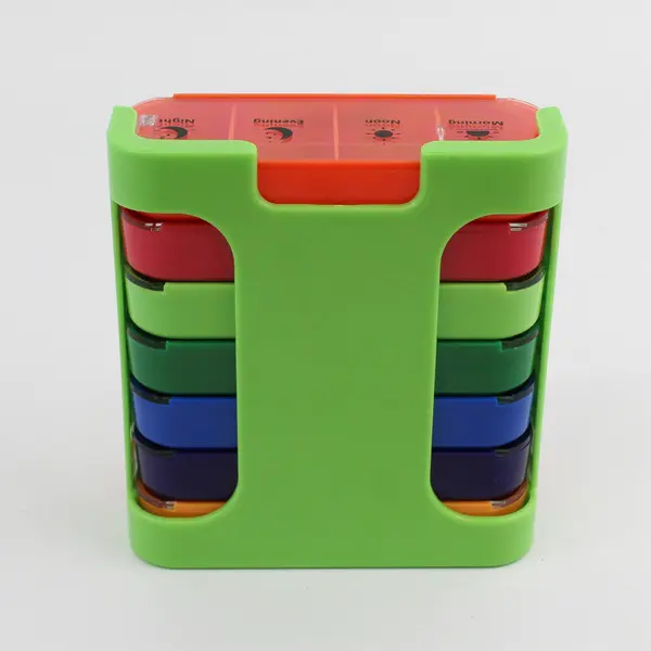Pill Sorter One Week 4 Times A Day Stacking Multi-Color Plastic Clear Lid