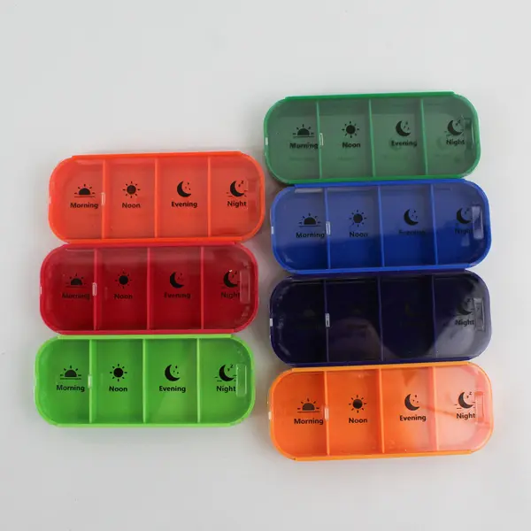 Pill Sorter One Week 4 Times A Day Stacking Multi-Color Plastic Clear Lid