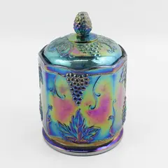 Vintage 1970s Indiana Colony Glass Harvest Carnival Blue Small Canister w/ Lid
