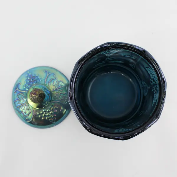 Vintage 1970s Indiana Colony Glass Harvest Carnival Blue Small Canister w/ Lid