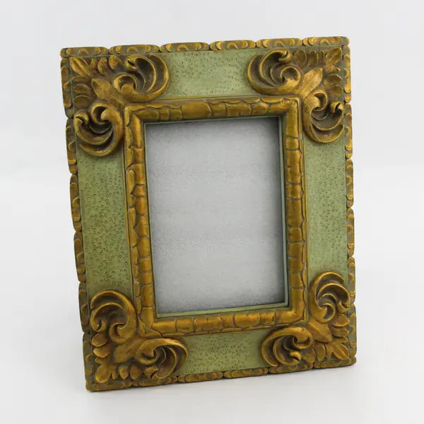 Vintage Green and Gold Rococo Free Standing Picture Frame 5" x 7"
