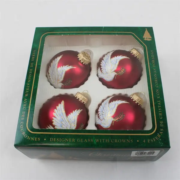 Christmas by Krebs Red Glass Ball Ornaments White Dove Hand-Painted New