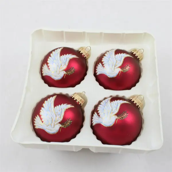 Christmas by Krebs Red Glass Ball Ornaments White Dove Hand-Painted New