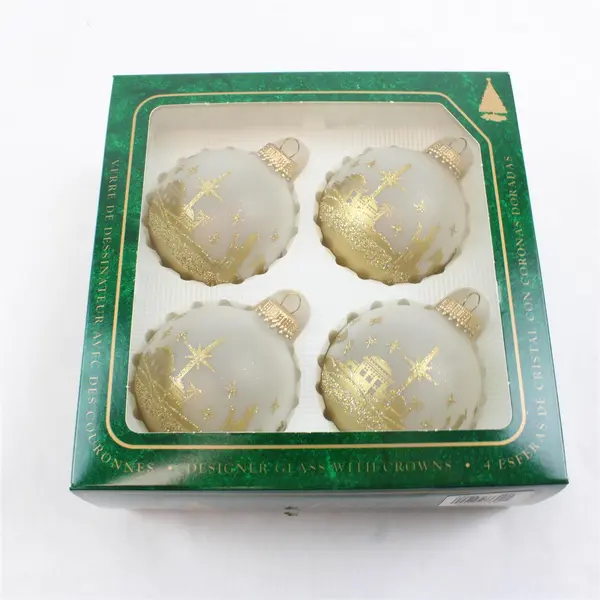 Christmas by Krebs Set of 4 Nativity Scene Frosted Glass Ornaments