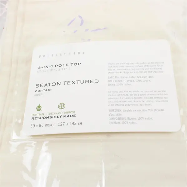 Lot Of 2 Pottery Barn White 3-In-1 Pole Top Seaton Textured Curtains 50" x 96"