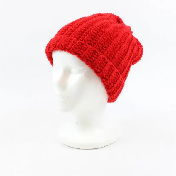 Handmade Women's Scarlet Red Knit Beanie Hat One Size