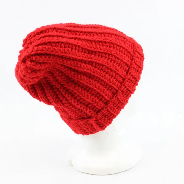 Handmade Women's Scarlet Red Knit Beanie Hat One Size