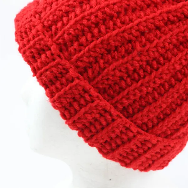Handmade Women's Scarlet Red Knit Beanie Hat One Size