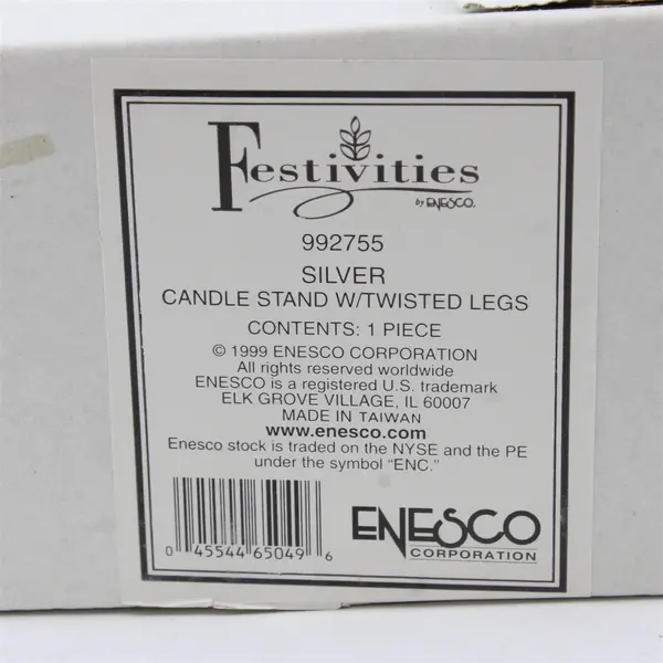 Enesco Festivities Silver Tone Candle Stand Twisted Legs 992755