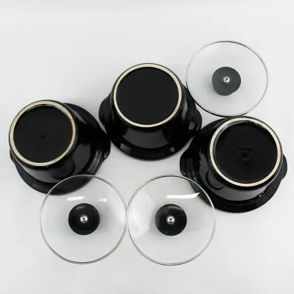 Lot Of 3 Unbranded 2 Qt Black Ceramic Pots For Slow Cookers With Matching Lids