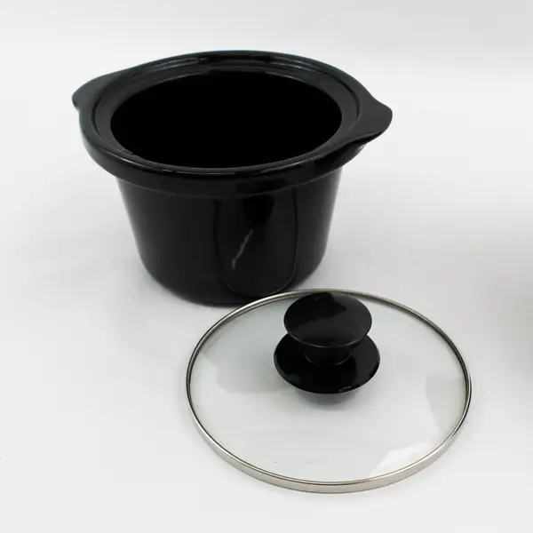 Lot Of 3 Unbranded 2 Qt Black Ceramic Pots For Slow Cookers With Matching Lids