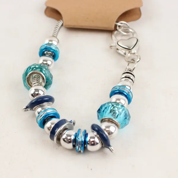 Lot of 3 Silver-Tone Bracelets with Colored Beads, Stretchable - 2 Red, 1 Blue