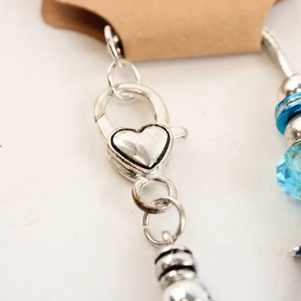 Lot of 3 Silver-Tone Bracelets with Colored Beads, Stretchable - 2 Red, 1 Blue