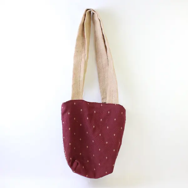Vintage Reversible Patterned Red and Brown Knit Tote Bag Purse