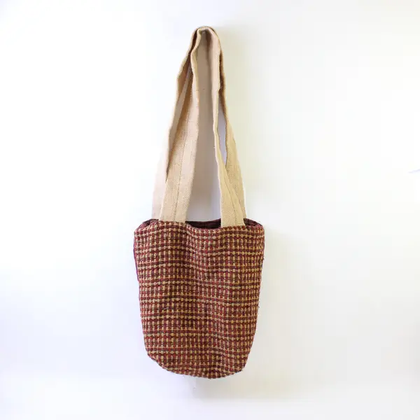 Vintage Reversible Patterned Red and Brown Knit Tote Bag Purse