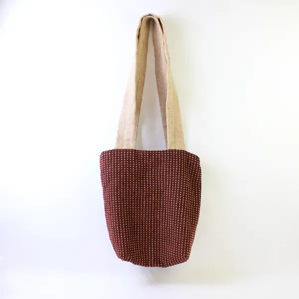 Vintage Reversible Patterned Red and Brown Knit Tote Bag Purse
