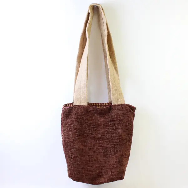 Vintage Reversible Patterned Red and Brown Knit Tote Bag Purse