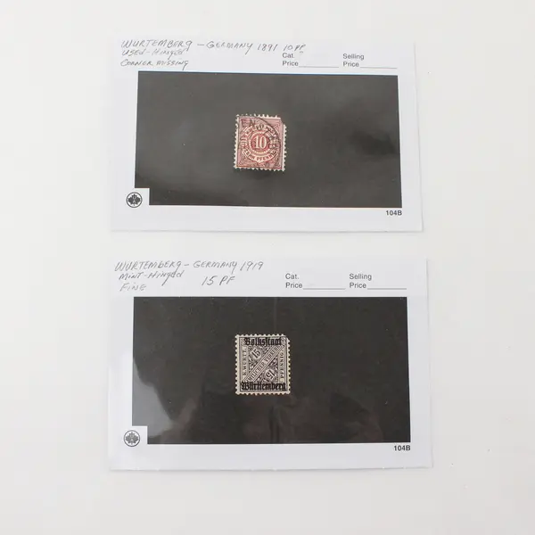 Lot Of 2 Württemberg Germany Stamps 1891 10pf Used 1919 15pf Mint Hinged