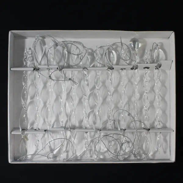 Box Of 12 Clear Glass Twisted Icicle Christmas Ornaments 6.5"