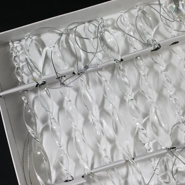 Box Of 12 Clear Glass Twisted Icicle Christmas Ornaments 6.5"