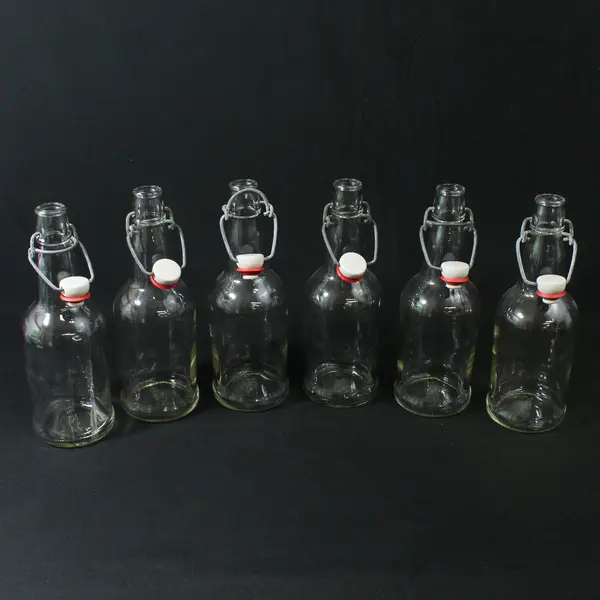 Lot of 6 E Z Cap Clear Glass Bottles With Swing Top Caps