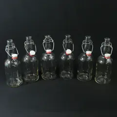 Lot of 6 E Z Cap Clear Glass Bottles With Swing Top Caps