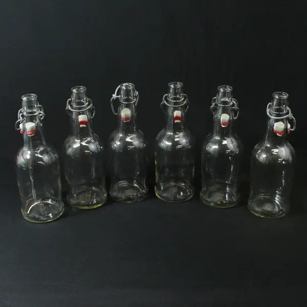 Lot of 6 E Z Cap Clear Glass Bottles With Swing Top Caps