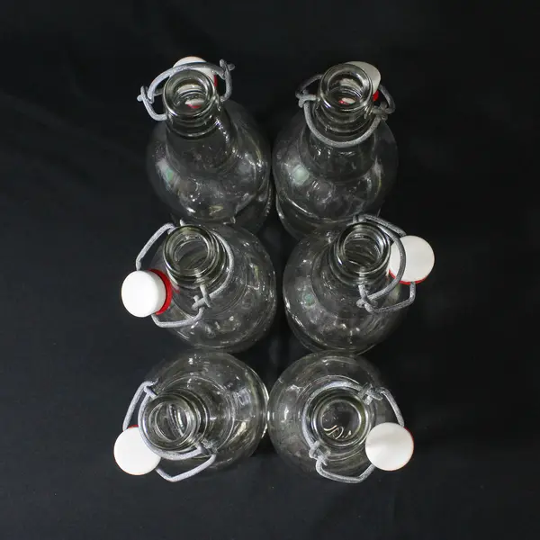 Lot of 6 E Z Cap Clear Glass Bottles With Swing Top Caps