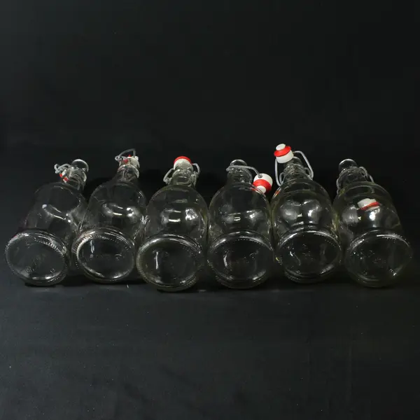 Lot of 6 E Z Cap Clear Glass Bottles With Swing Top Caps