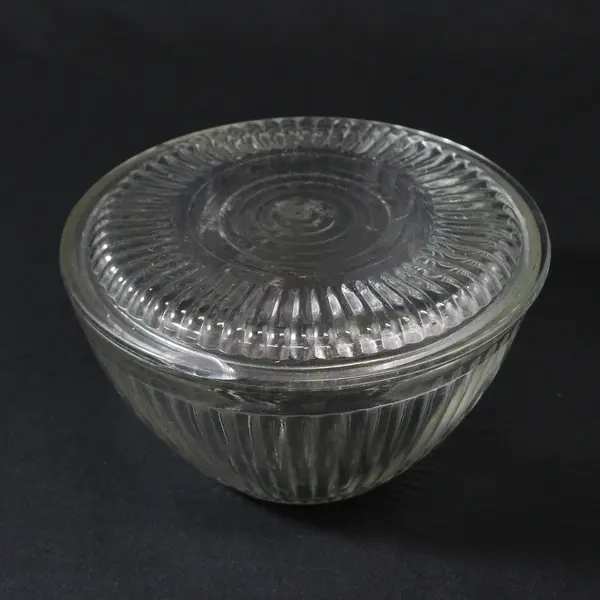 1950's Anchor Hocking Clear Round Glass Ribbed Refrigerator Bowl With  Lid