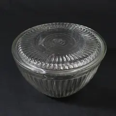 1950's Anchor Hocking Clear Round Glass Ribbed Refrigerator Bowl With  Lid