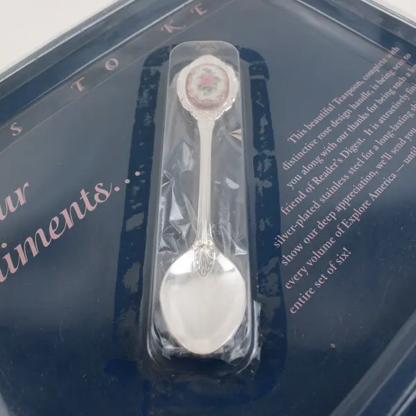 Reader's Digest 1996 Explore America Rose Handle Silver-Plated Teaspoon