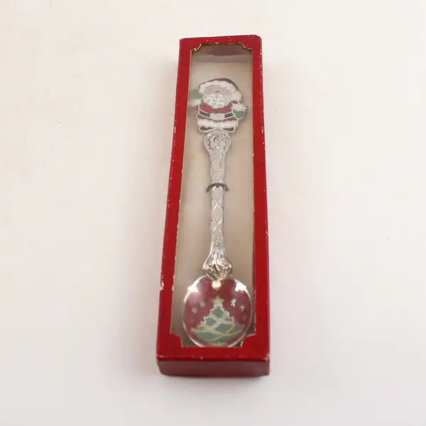 Jolly Santa Enamel Silverplate Spoon 6in Christmas Collectible New in Box