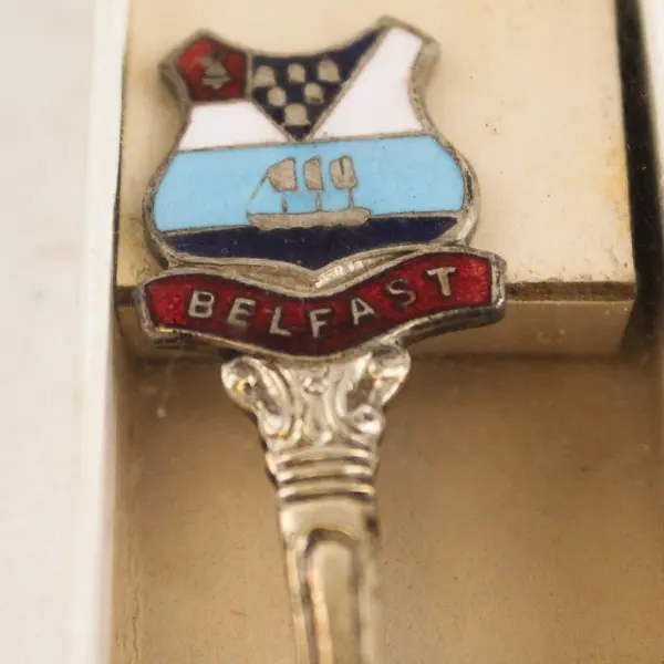 Vintage Silver-Plated Belfast Ireland Enamel Crest Souvenir Spoon 5in