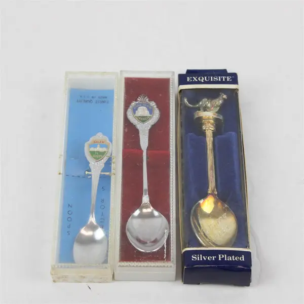 Lot of 3 Oregon Souvenir Spoons - Salem Capitol Vista House & Cheetah