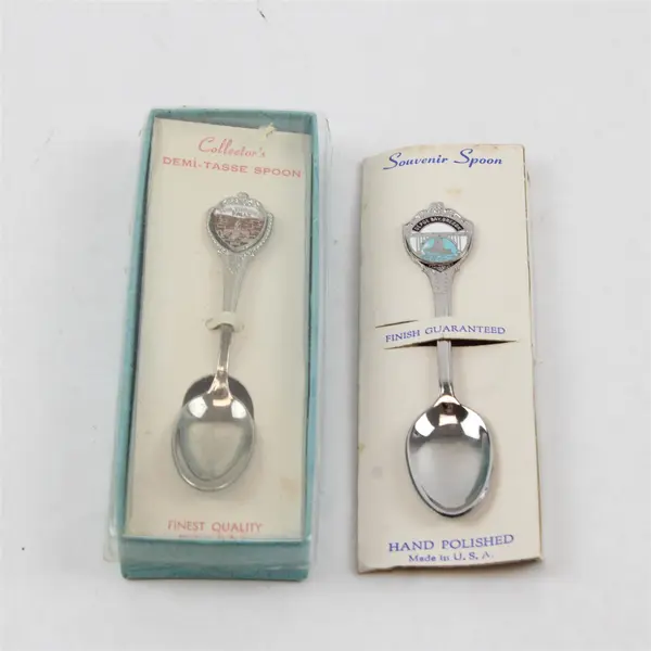 Lot of 2 Souvenir Demi-Tasse Spoons Multnomah Falls & Depoe Bay Oregon