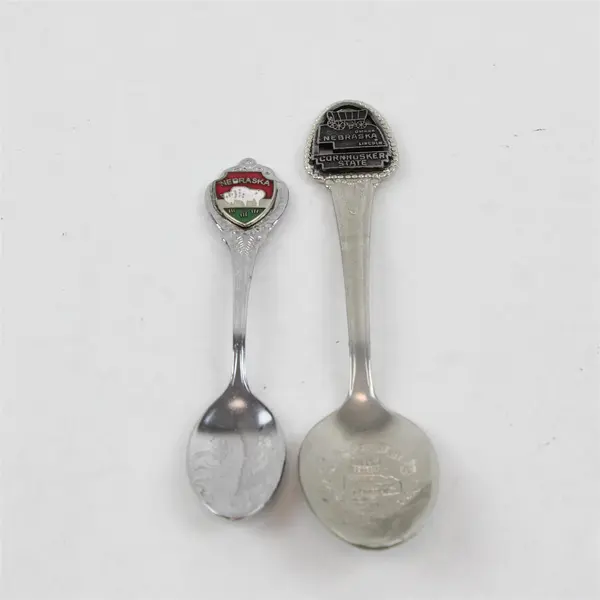 Lot of 2 Nebraska Souvenir Spoons Enamel Buffalo & Cornhuskers