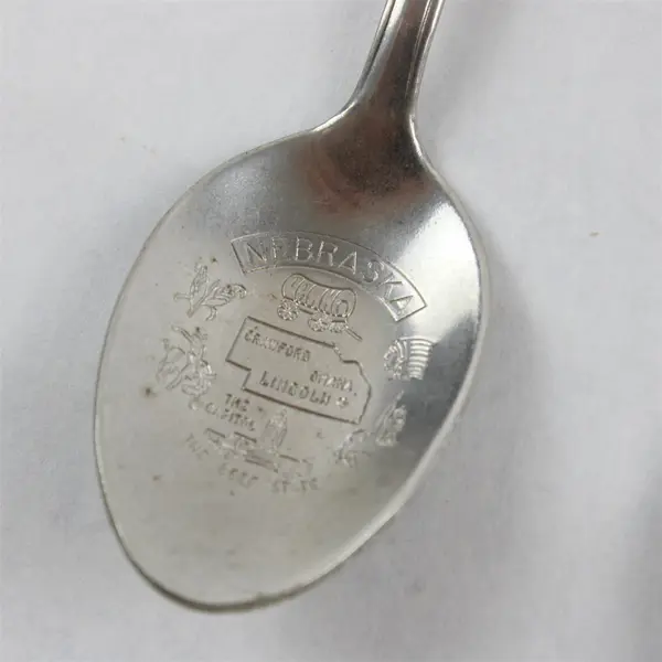 Lot of 2 Nebraska Souvenir Spoons Enamel Buffalo & Cornhuskers