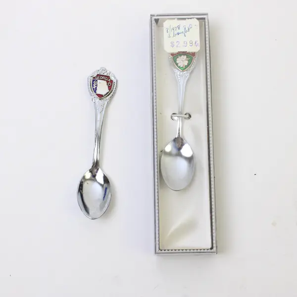 Lot of 2 Georgia Souvenir Spoons - State Outline & Magnolia Enamel