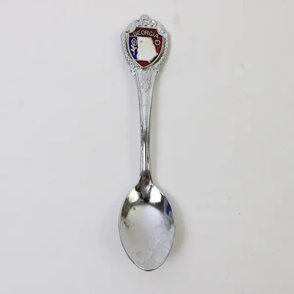 Lot of 2 Georgia Souvenir Spoons - State Outline & Magnolia Enamel