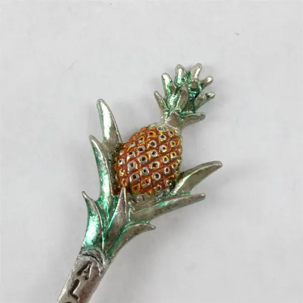 Lot of 2 Aloha Hawaii Souvenir Teaspoons Pineapple Enamel Silver & Gold