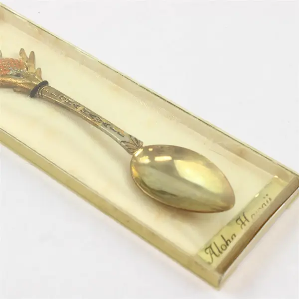 Lot of 2 Aloha Hawaii Souvenir Teaspoons Pineapple Enamel Silver & Gold