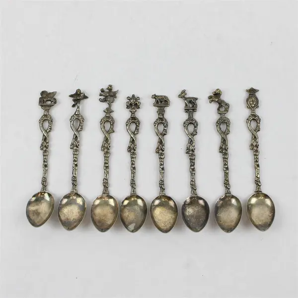 Lot of 8 Vintage Silver-Plated Figural Demitasse Spoons Ornate Handles Italy