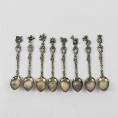 Lot of 8 Vintage Silver-Plated Figural Demitasse Spoons Ornate Handles Italy
