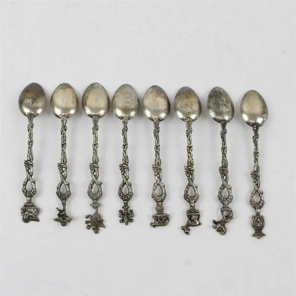 Lot of 8 Vintage Silver-Plated Figural Demitasse Spoons Ornate Handles Italy