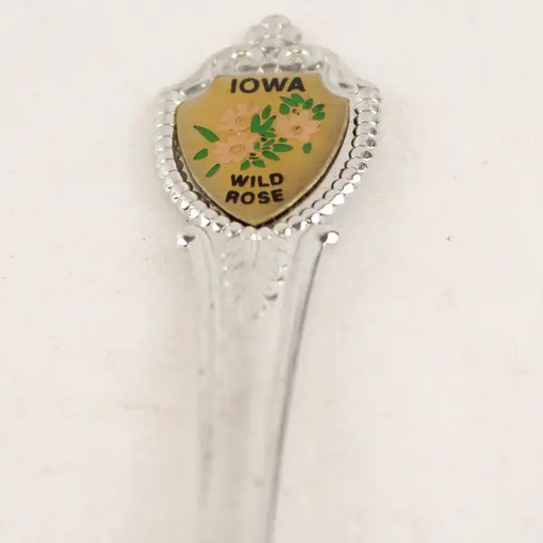 Vintage Souvenir Spoon Iowa Wild Rose - Idaho Famous Potatoes (Flaw)